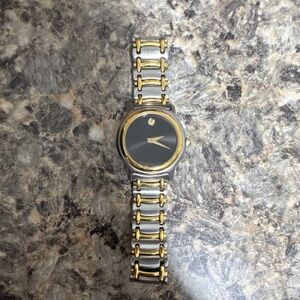 Movado Museum Quartz Wristwatch Black Dial Two-Tone Stainless Steel Gold Analog